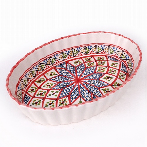 スラマ陶器 手描きグラタン皿 赤