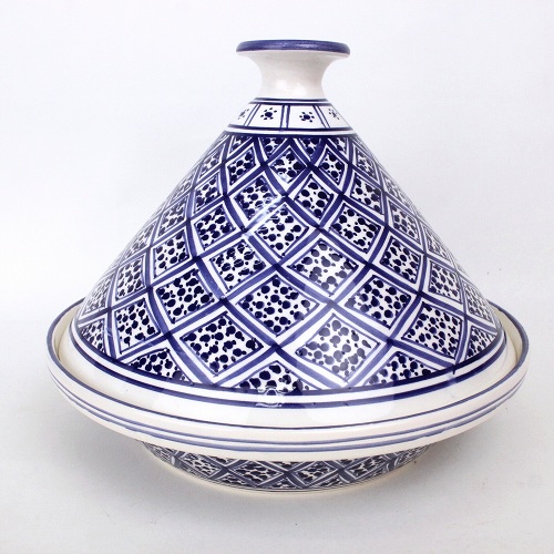 スラマ陶器 手描きタジン D30 パピヨンブルー