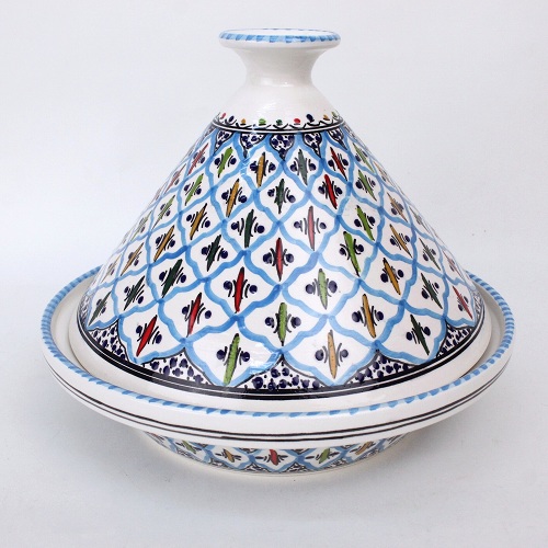 スラマ陶器 手描きタジン D30 ターコイズ