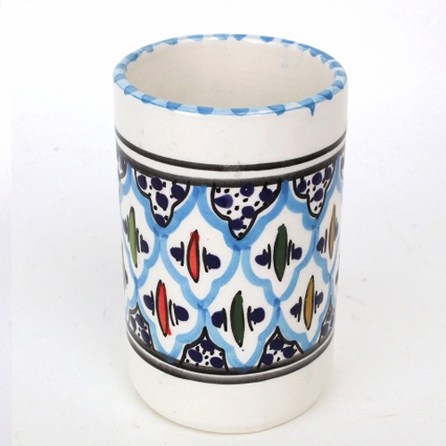 スラマ陶器 手描きコップ ターコイズ