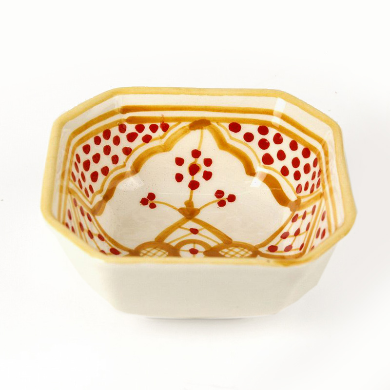 スラマ陶器 手描き八角形皿 D10 イエロー