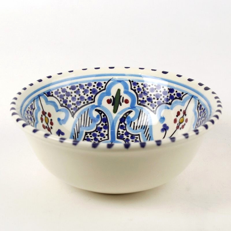 スラマ陶器 手描きボウル D15 地中海風ターコイズ