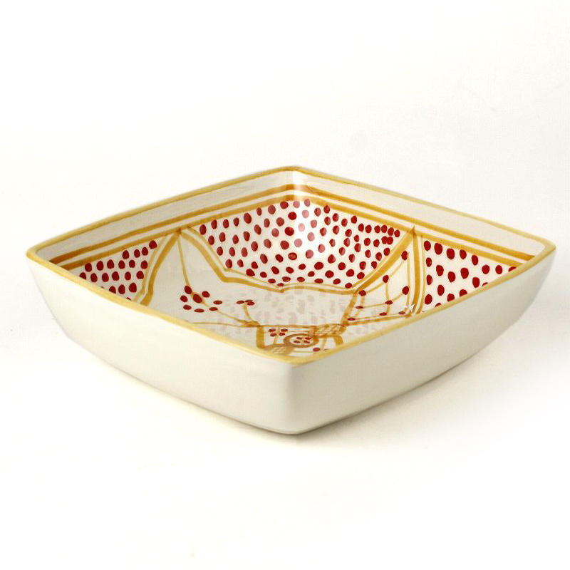 スラマ陶器 手描き四角深皿 18x18 イエロー