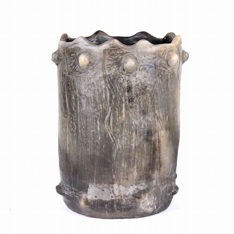 セジュナン陶器 一点物 筒 縁波