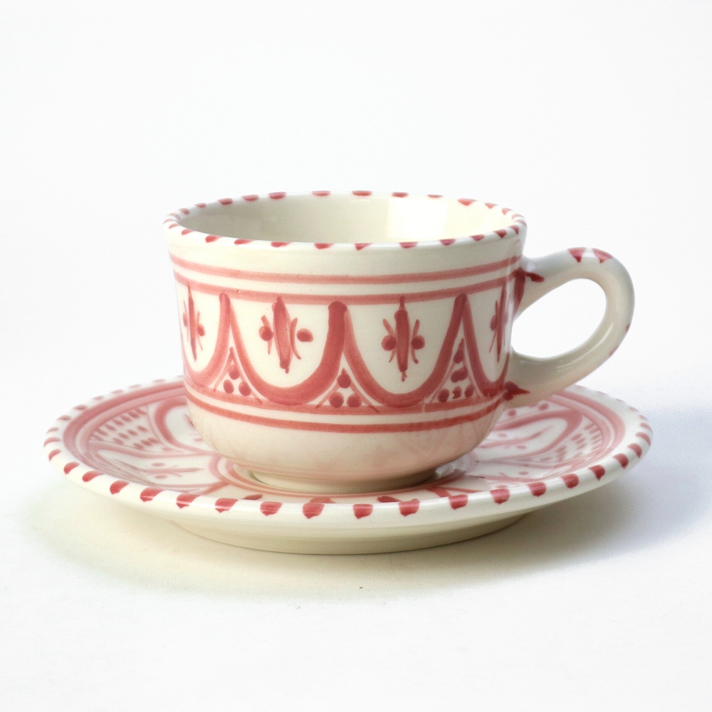 スラマ陶器 手描きコーヒーカップ ソーサー付き オリエンタルローズ