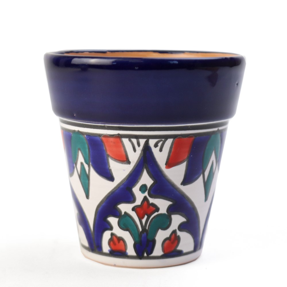 スラマ陶器 手描ガーデンポット ミニ  青