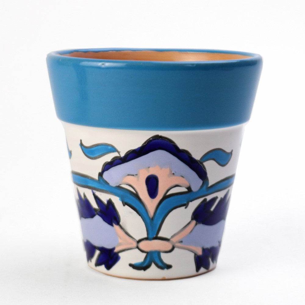 スラマ陶器 手描ガーデンポット ミニ  水色