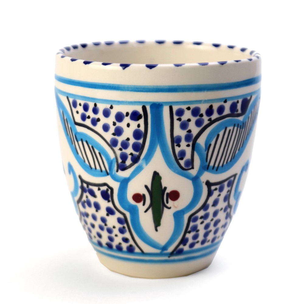 スラマ陶器 手描ガーデンポット 中 地中海風ターコイズ