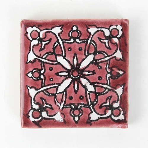 GARBI 手描きタイル 厚 16 赤.5x5