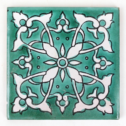 GARBI 手描きタイル 薄 17 緑 10x10