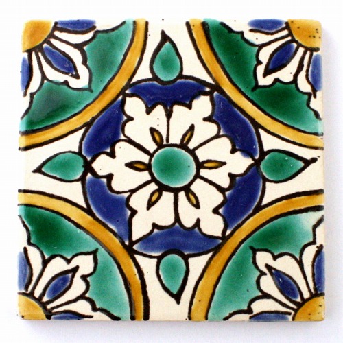 CARO チュニジア手描きタイル 部分艶消し 10x10 薄 03