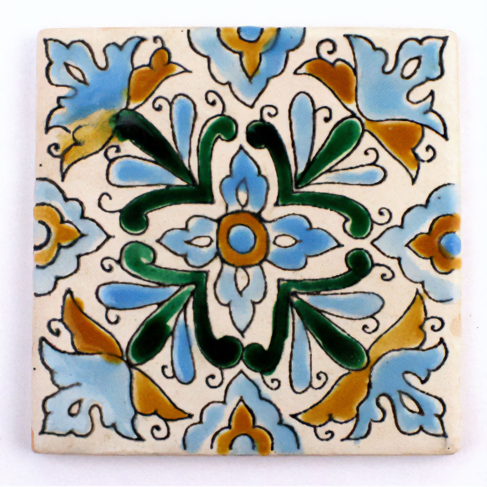 CARO チュニジア手描きタイル 部分艶消し 10x10 薄 07