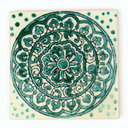 CARO チュニジア手描きタイル 10x10 薄 ひび入り緑