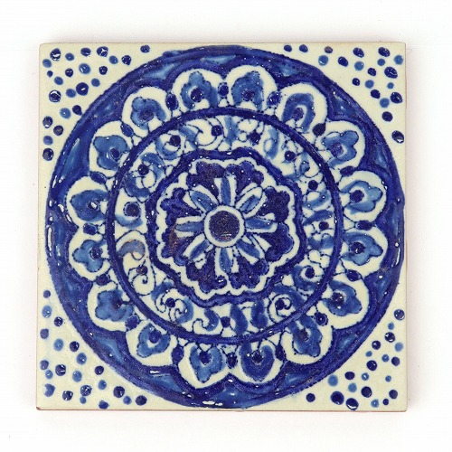 CARO チュニジア手描きタイル 10x10 薄 ひび入り青