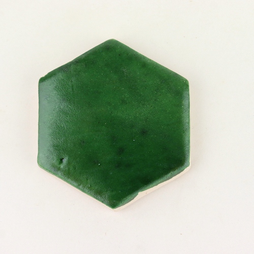 チュニジア小タイル無地　六角　緑