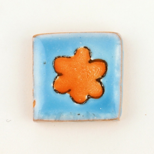 チュニジア小タイル無地　四角花 空色・オレンジ