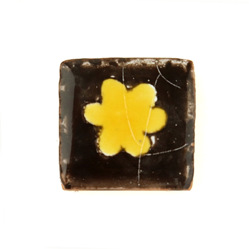 チュニジア小タイル無地　四角花 茶・黄色