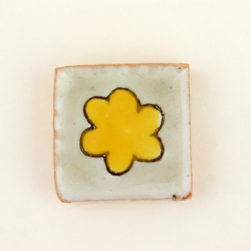 チュニジア小タイル無地　四角花 灰・黄色