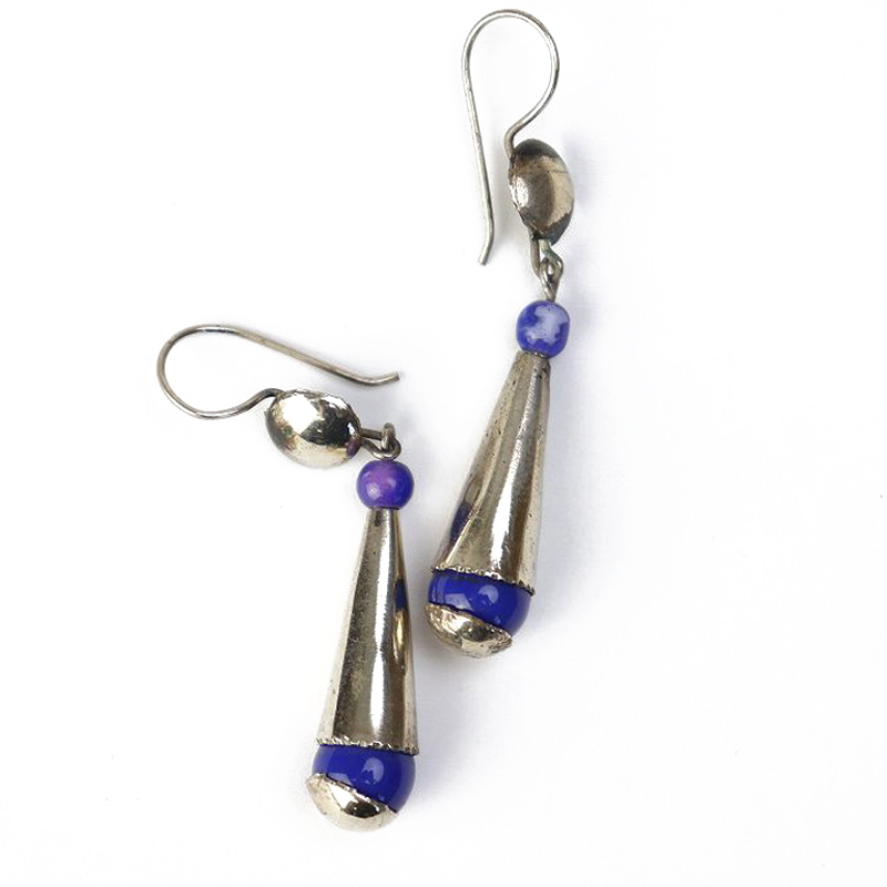 円型ガラスピアス 05青S