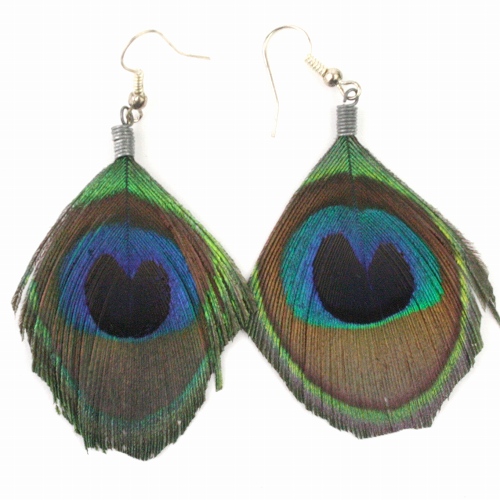 アフリカ鳥の羽ピアス くじゃく