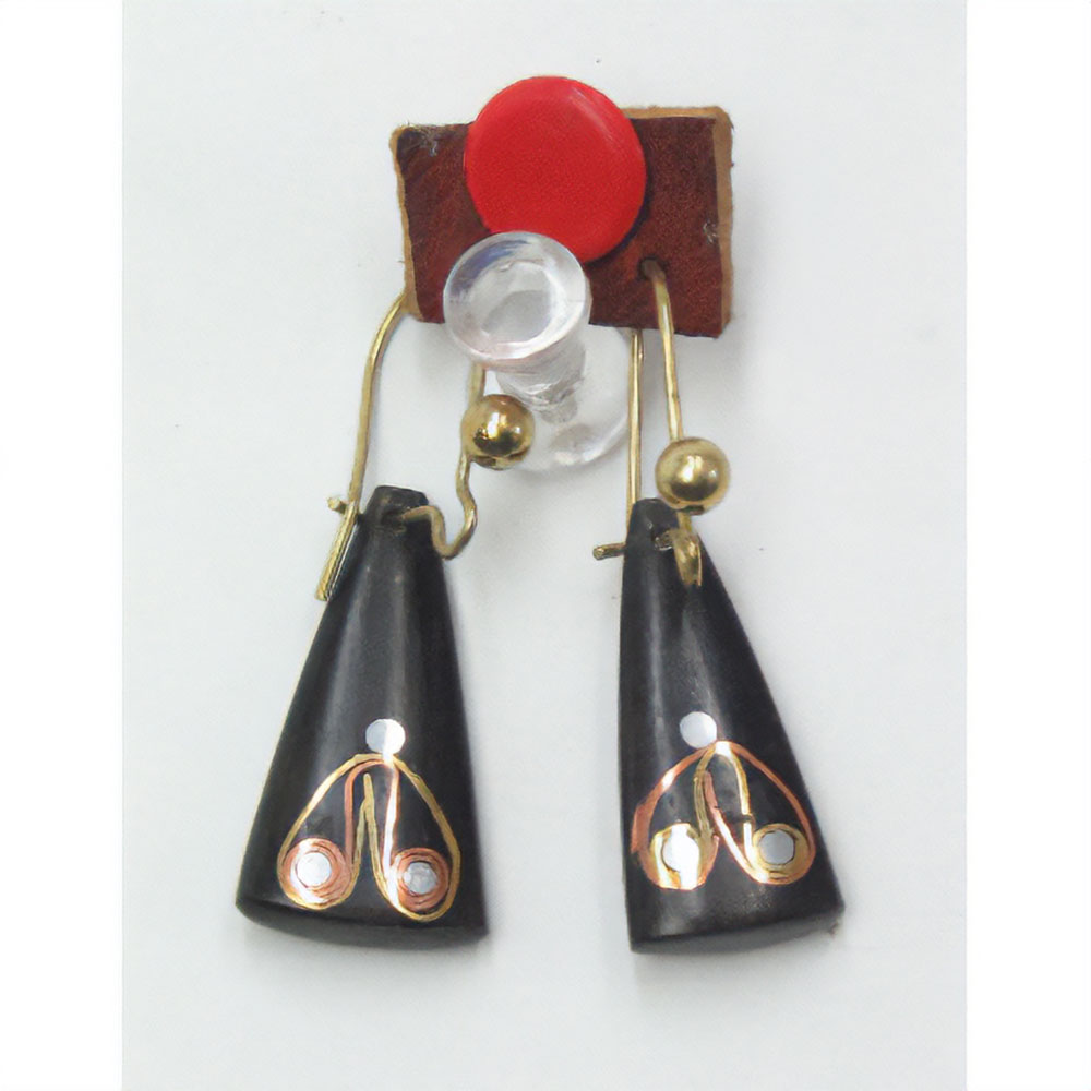 トゥアレグ黒檀金属象眼ピアス #16