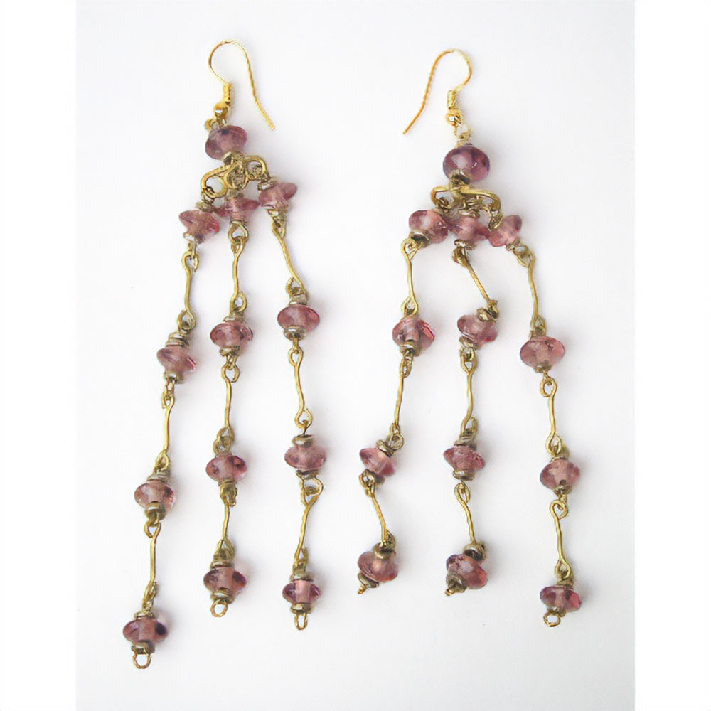 ガラスビーズ縦3本ピアス 紫(YK03A)\\1500→\\800