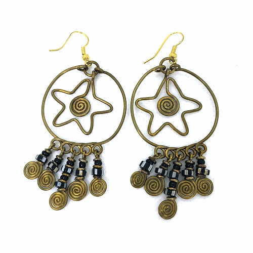 真鍮ワイヤーリング星 渦ダングル5本PYK08
