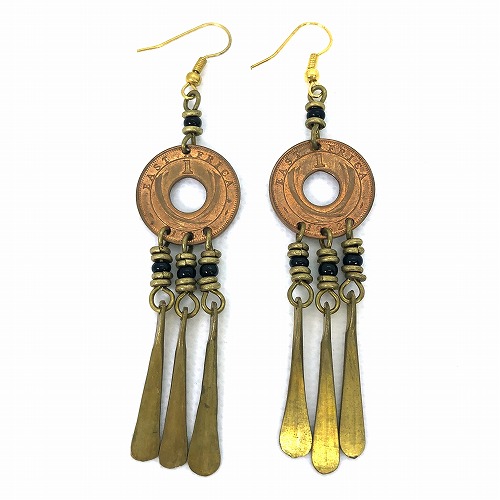 コイン真鍮ダングル3本ピアス YK14