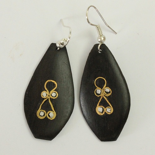 黒檀象嵌ピアス楕円