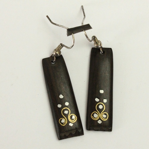 黒檀象嵌ピアス長四角